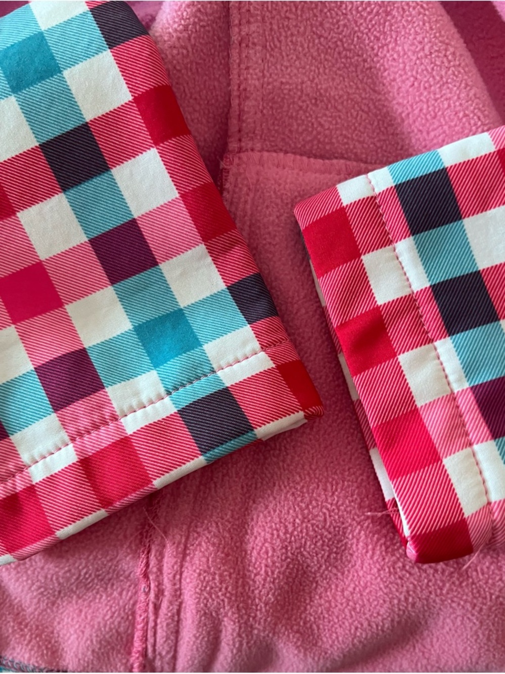 Trespass Pink, Blue & White Plaid Zip Jacket with Hood & Pockets - Picture 16 of 16